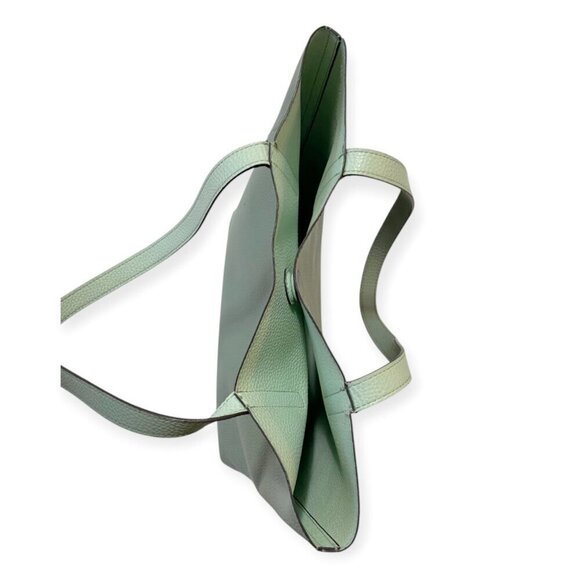 Vegan Leather Tote Bag with Triangle Pouch.  Blue/Seafoam - Picture 4 of 11